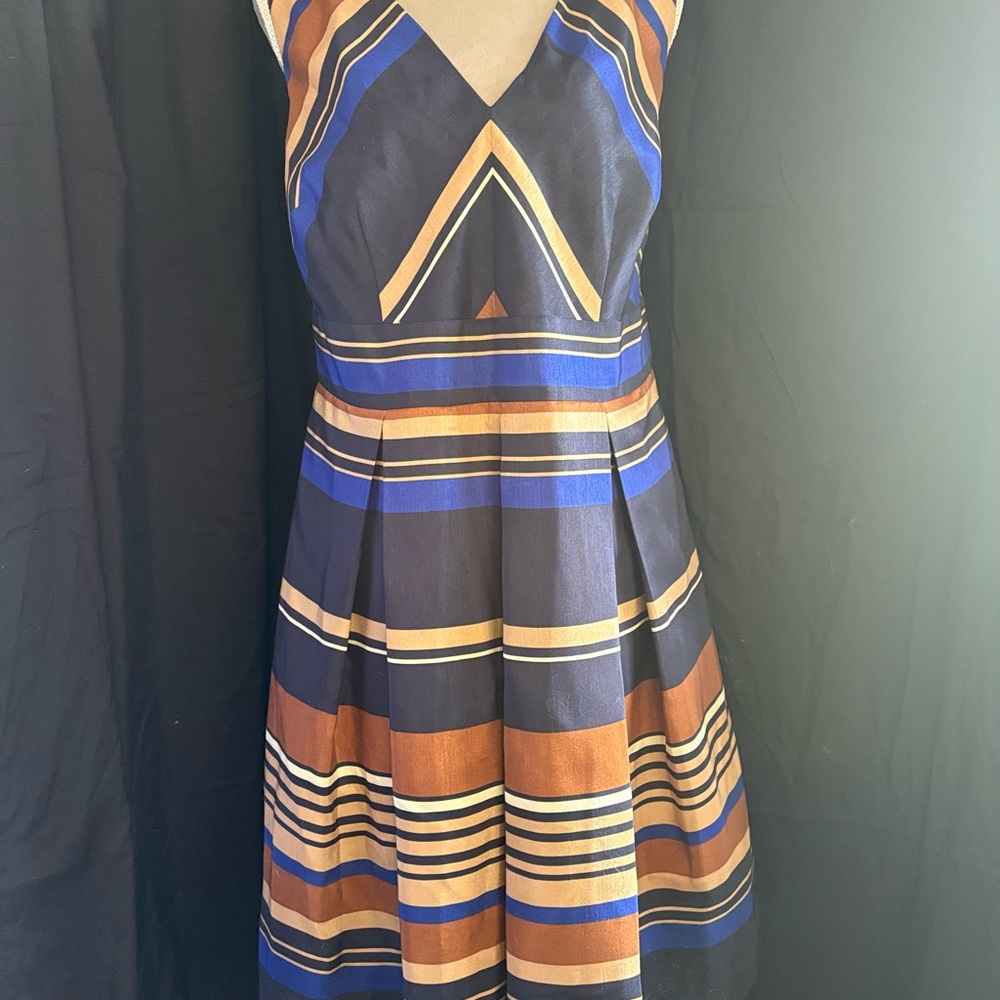 Dressbarn Navy & Multicolor Striped Fit and Flare Dress Women’s Size 14